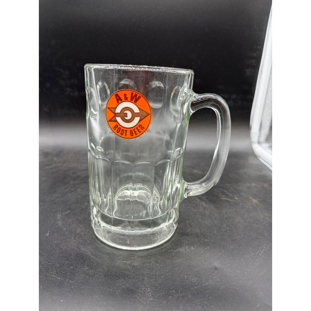 Vintage A&W Root Beer Glass Mug Dimpled Thumbprint Soda Advertising Stein‎ Logo